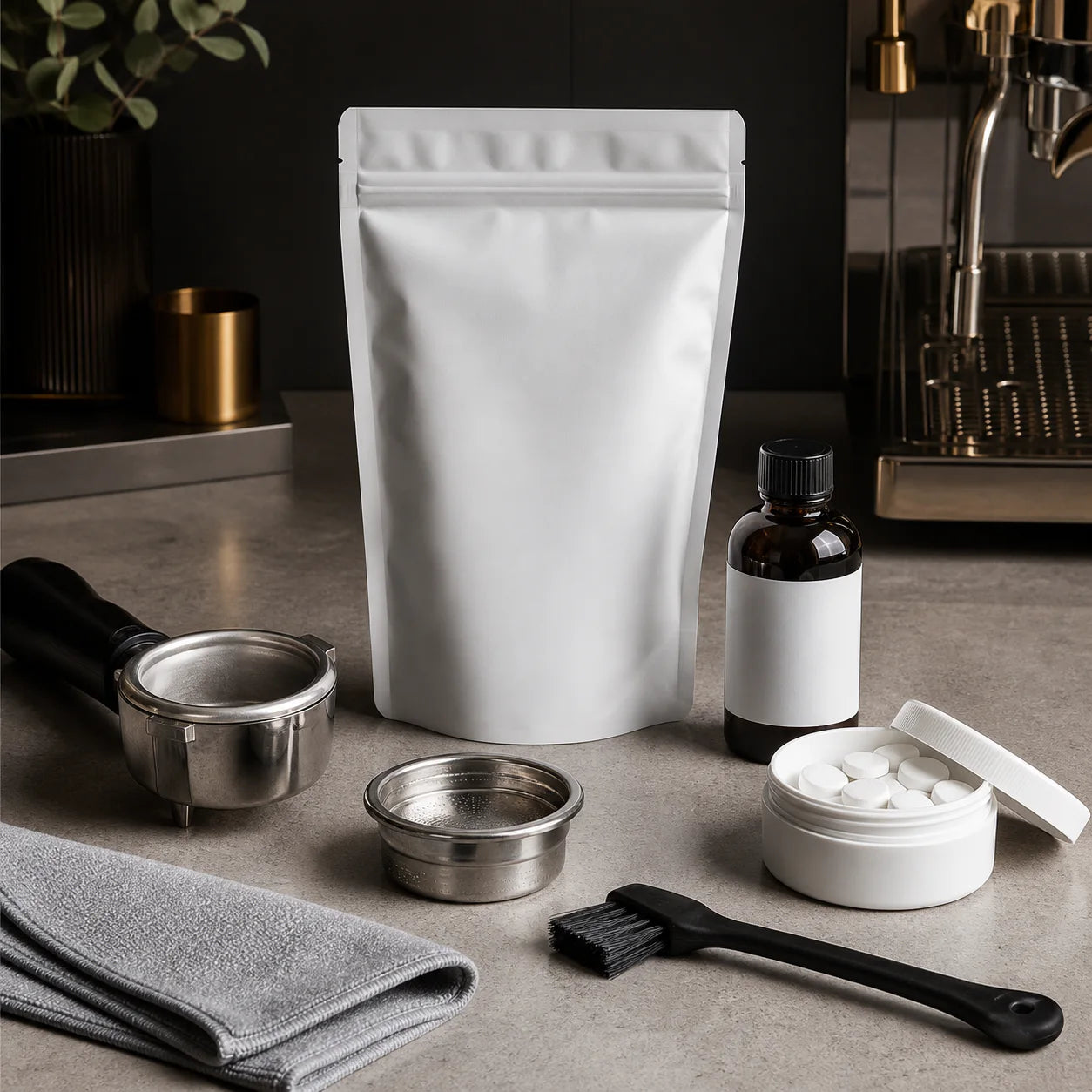 Coffee machine cleaning and maintenance kit